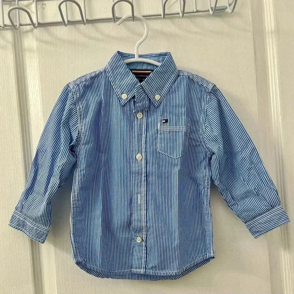 Tommy Hilfiger Blue White Dress Shirt Buttons Down Toddler (24 Months) - Picture 5 of 8